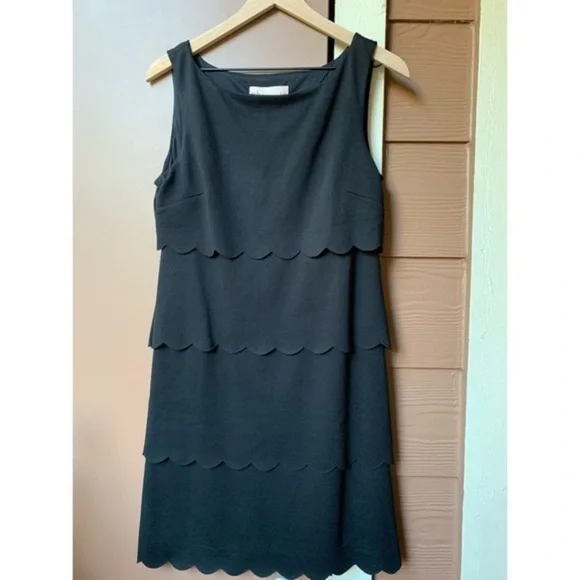NWT Philosophy Scalloped Layered Black Shift Dress LBD Classic Capsule Luxury - Picture 4 of 15